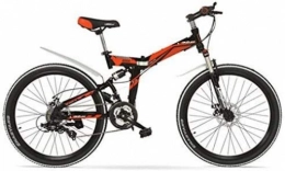 IMBM Fahrräder 24 / 26 Zoll Folding MTB Fahrrad, 21 Geschwindigkeit Klapprad, abschließbare Gabel, vorne und hinten Federung, beide Scheibenbremse, Mountainbike (Color : Black Red, Size : 24 Inches)