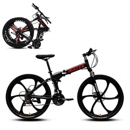 SHUI Fahrräder 24 Zoll Folding Mountainbike, 21 / 24 / 27 Speed Faltable ​​MTB, Scheibenbremse Verdickte Carbonstahlrohrwand, 6-Speichen Full Suspension Mountainbike Black-24sp