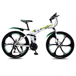 Mountain Bike Zusammenklappbare Mountainbike 26-Zoll-Falt-Mountainbike, doppelte Stoßdämpfung, Doppelscheibenbremsen, Offroad-Rennrad für Erwachsene mit Variabler Geschwindigkeit - Weiß und grün_24-Geschwindigkeit - 26 Zoll