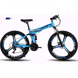 FJW Zusammenklappbare Mountainbike 26 Zoll Integriertes Rad Unisex Mountainbike mit Zwei Federn 21 Geschwindigkeit 24 Geschwindigkeit 27 Geschwindigkeit Doppelscheibenbremse Ultraleichter Rahmen Pendlerstadt Faltrad, Blue, 21Speed