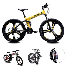 Acptxvh Zusammenklappbare Mountainbike Acptxvh 24 / 26-Zoll-Flaschen-Rahmen Mountainbike, 24Speed ​​Fully Folding Fahrrad Männer oder Frauen MTB, Durable Stahlrahmen Doppelscheibenbremsen, Gelb, 24inch