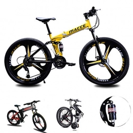 Acptxvh Zusammenklappbare Mountainbike Acptxvh Mountain Bike für Männer Frauen, Falten Leichter Aluminium-Fully-Rahmen Fahrrad, 21 / 24 / 27-Gang, DREI Rad-Cruiser Dual-Scheibenbremse, Gelb, 26inch 24speed