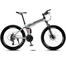 DelongKe Zusammenklappbare Mountainbike DelongKe 26 Zoll Mountainbike - Mountain Bike Mit 30 Gang MTB Fahrrad Für Herren Und Damen Federgabel Gabelfederung, Stoßdämpfung Vorn Und Hinten, Erwachsenen-Ausritt Im Freien, Weiß, Spoke Wheel