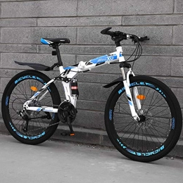 DelongKe Zusammenklappbare Mountainbike DelongKe Faltbares Mountainbike, Fitness Im Freien, Freizeitradfahren, 26 Zoll Mountainbike, Trekkingrad Herren Bike Mädchen-Fahrrad, Vollfederung Mountain Bike, 27 Speed, Blau, Spoke Wheel