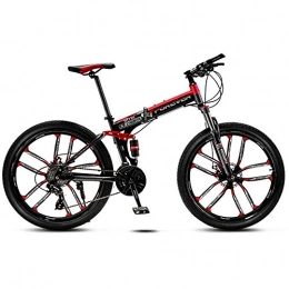 DelongKe Zusammenklappbare Mountainbike DelongKe Mountain Bike Adult, Faltbares Mountainbike, 26-Zoll-Doppelscheibenbremse Mit 30-Gang-Schaltung, Stoßdämpfung Vorn Und Hinten, Erwachsenen-Ausritt Im Freien, Rot, Ten Cutter Wheel