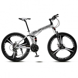 DelongKe Zusammenklappbare Mountainbike DelongKe Mountain Bike Adult, Faltbares Mountainbike, 26-Zoll-Doppelscheibenbremse Mit 30-Gang-Schaltung, Stoßdämpfung Vorn Und Hinten, Erwachsenen-Ausritt Im Freien, Weiß, Three Cutter Wheel