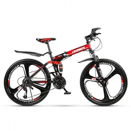 AminBike Fahrräder Faltbare Mountainbike 21 Gang Shifter Folding Racing MTB Fahrrad Doppelscheibenbremsen Falten Reise Radfahren 26 Zoll Insgesamt Reifen (Farbe: Schwarz Rot)