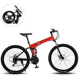 All-Purpose Zusammenklappbare Mountainbike Folding Mountain Bikes, 24-Zoll-High Carbon Stahlrahmen, Zweck Variable Speed Doppelstoßdämpfung Scheibenbremse All Terrain Adult Faltbare Fahrrad, Männer Frauen Allgemein, Rot