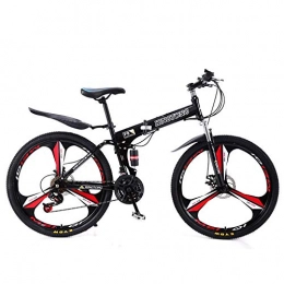 KaO0YaN Zusammenklappbare Mountainbike High Carbon Steel Highway-Fahrrad Der Herren, Erwachsene Faltende Mountainbikes, Doppelte Scheibenbremse, Geeignet Für Sport- Und Fahrradliebhaber-27-Gang-Schwarzes Dreimesser-Rad_24 Zoll