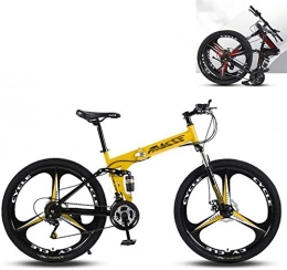 HQQ Fahrräder HQQ Folding Mountain Bike 24 / 26 Zoll 27 Geschwindigkeitsstahlrahmen Doppelstoßdämpfung (Color : Yellow, Size : 24inches)