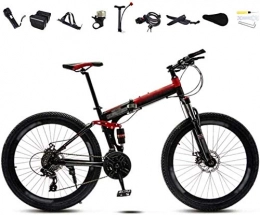 KRXLL Zusammenklappbare Mountainbike KRXLL Bikes 24-26 Zoll Leichtes zusammenklappbares MTB-Fahrrad Faltbares Herren-Fahrrad für Damen 30-Gang-Offroad-Bikes mit Variabler Geschwindigkeit Doppelscheibenbremse-rot_26