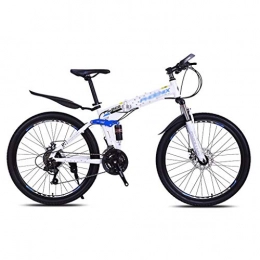 Long Fahrräder LONG Folding Mountain Bike 26 Zoll for Erwachsene, Unisex Mountainbike 21-Gang, Voll Suspention, vorn + hinten Kotflügel, High Carbon Stahlrahmen Straße Fahrräder (Farbe : Blue+White)