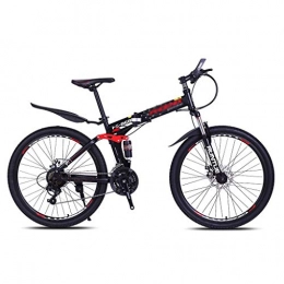 Long Fahrräder LONG Folding Mountain Bike 26 Zoll for Erwachsene, Unisex Mountainbike 21-Gang, Voll Suspention, vorn + hinten Kotflügel, High Carbon Stahlrahmen Straße Fahrräder (Farbe : Red+Black)