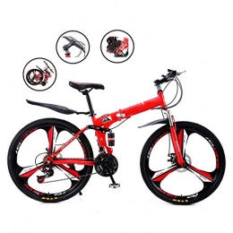 MDZZ Zusammenklappbare Mountainbike MDZZ Faltbare Mountainbike, 21 Geschwindigkeit Adult Fat Tire Mountain Trail Fahrrad, High-Carbon Stahlrahmen Hardtail Tretauto für Outdoor Radfahren, Red Wheel c, 24in