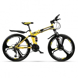 DDJYLZ Zusammenklappbare Mountainbike Mountainbike 26-Zoll 27-Gang / 21-Gang / 24-Gang All-In-One-Rad Doppelt Stoßdämpfendes Cross-Country-Falt-Mountainbike Gelb, Geschenk Für Männer Und Frauen U-Förmige Vorderradgabel Fatbike