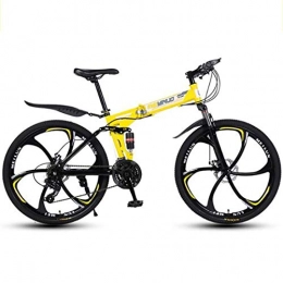 Dsrgwe Zusammenklappbare Mountainbike Mountainbike, Faltbare Mountainbike, Stahl-Rahmen-Fahrrad, mit Doppelscheibenbremse Doppel Federung (Color : Yellow, Size : 21 Speed)