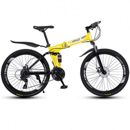 Dsrgwe Zusammenklappbare Mountainbike Mountainbike, Folding Mountain Bike, Full Suspension MTB Fahrrder, Doppelaufhebung und Dual Disc Brake, 26inch-Speichen Felgen (Color : Yellow, Size : 27-Speed)