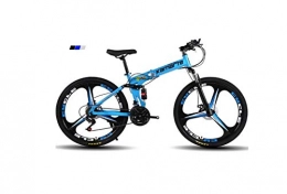 DYM Zusammenklappbare Mountainbike Mountainbike Herren-Mountainbike, 24"Zoll 3-Speichen-Räder, Rahmen Aus Kohlenstoffstahl, 21 / 24 / 27 Speed Dual Suspension Faltrad Unisex Mit Scheibenbremsen, Blau, 21 Geschwindigk