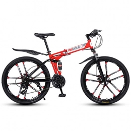 Dsrgwe Zusammenklappbare Mountainbike Mountainbike, Mountainbike, Folding Mountain Fahrräder, Doppelaufhebung und Dual Disc Brake, MTB Bike (Color : Red, Size : 21-Speed)