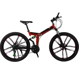 Mrzyzy Zusammenklappbare Mountainbike Mrzyzy Mountainbike Falträder, 26 Zoll 21-Gang Mountainbike für Erwachsene, Doppelscheibenbremse Vollfederung Anti-Rutsch, Federgabel, Leichter Aluminiumrahmen (Color : Red, Size : 21 Speed)