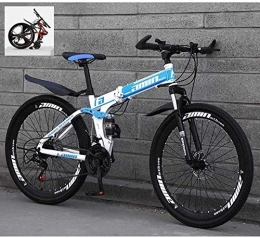 Mu Zusammenklappbare Mountainbike MU 24-Zoll-Folding Mountain Bikes, High Carbon Stahlrahmen Doppelstoßdämpfung 21 / 24 / 27 / 30 Geschwindigkeit Variable, All Terrain Schnell Faltbare Erwachsene Mountain Off-Road-Fahrrad, Blau, 30 Geschwind