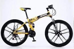 Newut Fahrräder Newut 26-Zoll-High-Carbon-Stahl-Hardtail-Mountainbike, doppelte Stoßdämpfung integriertes 10-Messer-Rad-faltende Mountainbikes, Black Yellow, 21 Speed