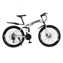 NIMYEE Zusammenklappbare Mountainbike NIMYEE 26 Zoll Folding Mountain Fahrrad, Trail Bike Folding Outroad Fahrräder, Doppel Duspension, verdickte High Carbon Stahlrahmen / für Erwachsene Männer Frauen, Weiß, 21 Speed