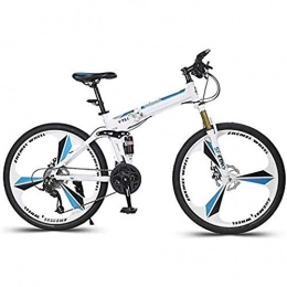 PLAYH Zusammenklappbare Mountainbike PLAYH 26in Faltrad Mountainbike Straßenrennen Radfahren Hochkarbonstahl Tragbares Hardtail Mountainbike Für Männer Frauen Leichtes Falt-Casual 24-Gang-Dämpfungsrad (Color : White Blue)