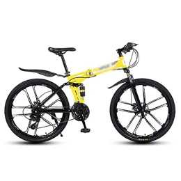 YUNLILI Fahrräder YUNLILI Mehrzweck Faltendes Mountainbike 21 Geschwindigkeitsfahrrad 26 Zoll Herren MTB Scheibenbremsen Fahrrad for Erwachsene Mens Womens (Color : Yellow, Size : 21 Speed)