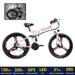 DT Zusammenklappbares elektrisches Mountainbike Elektrofahrräder 48V 12.8A Samsung Li-Batterie Faltrad MTB Mountainbike E Bike 26 Zoll Shimano 21 Speed Fahrrad Intelligente Elektrofahrrad Mit GPS-Ortungssystem, Weiß