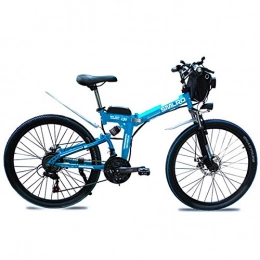 HWOEK Zusammenklappbares elektrisches Mountainbike Faltbares Mountain Elektrofahrrad, 26 Zoll City E-Bike mit 350W / 500W 36V / 48V 8Ah / 10Ah / 15Ah Lithium-Batterie und Haben Keyless Start 21-Gang, Blau, 36V10AH500W