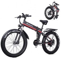 HAOYF Fahrräder HAOYF Elektrisches Mountainbike Mit 26 * 4, 0 Fat Reifen Und 12, 8 Ah Lithium-Ionen-Batterie 1000 W Elektrofahrrad Für Erwachsene, Premium-Vollfederung Und 21-Gang-Ausrüstung, Rot