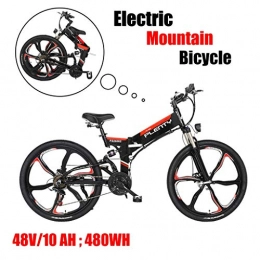 ZJGZDCP Fahrräder ZJGZDCP 480W Erwachsene Elektro-Fahrrad Folding Removable Electric Mountain E-Bike Mit Abnehmbarer 10Ah-Batterie 7-Gang Gang E-Bike (Black) (Color : Black)