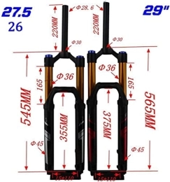 Fansisco Parti di ricambio Fansisco 27.5 / 29"Forcella Ammortizzata in Discesa 1-1 / 8 MTB Forcella A Disco DH Mountain Bike Forcella Ammortizzatore Ad Aria 165Mm Corsa 15X110mm Perno Passante HL W / Smorzamento C, 26