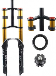 Lloow Parti di ricambio Lloow - Forcella per bicicletta da 26 / 27, 5 / 29", per mountain bike, con doppia spalla, ammortizzatore, da viaggio, 130 mm, smorzamento per freni a disco, colore oro, 27, 5 cm