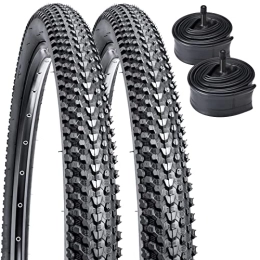 YunSCM Parti di ricambio Confezione da 2 pneumatici per mountain bike da 24 pollici, 24 x 2, 0 / 50-507, con 2 camere d'aria 24 x 1, 75 / 2, 125 AV32 mm, valvola Schrader compatibile con pneumatici e camere d'aria da 24 x 2, 0 (nero)