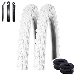 maxxi4you Parti di ricambio maxxi4you - Set di 2 copertoni per bicicletta Kenda K-829 Psycho da 24" per mountain bike, colore: bianco, 50-507 (24 x 1, 95) + 2 camere d'aria AV con 3 leve per pneumatici