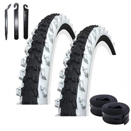 maxxi4you Parti di ricambio maxxi4you - Set di 2 copricerchi Kenda K-829 20" per mountain bike, colore nero / bianco, 50-406 (20 x 2, 00) + 2 tubi AV abbinati, con 3 leve per pneumatici