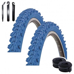 maxxi4you Parti di ricambio Maxxi4you - Set di 2 pneumatici Kenda K-829 da 26" per mountain bike, rivestimento blu 50-559 (26 x 1, 95) + 2 camere d'aria abbinate DV con 3 leve per pneumatici