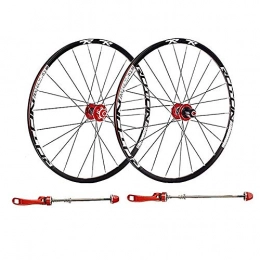 AIFCX Parti di ricambio AIFCX MTB Bike Wheel Set, 26 Pollici Freno a Disco Ruote Ciclismo Cuscinetti sigillati Quick Release 7 / 8 / 9 / 10 / 11Speed ​​24H, Red-26 inch