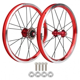 Pwshymi Ruote per Mountain Bike Anteriore 74 mm Posteriore 85 mm Mozzo Ruote per Bicicletta Set di Cerchi per Bici Pieghevoli da 16 Pollici Freno a V Robusto per Ciclismo per Mountain Bike(Red)