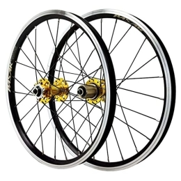 Puozult Ruote per Mountain Bike Bike Wheelset da 20 Pollici 406 Disc / V Freno Mountain Mountain Bicycle Ruota in Lega di Alluminio Six Blaccone 7 8 9 10 11 12 Speed ​​Six Claws 24 Holle (Color : Gold)