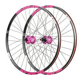 BYCDD Parti di ricambio BYCDD Wheelset per Mountain Bike, Impugnatura in Lega di Alluminio Rim Wheelset MTB, Ruote Posteriori Anteriori a sgancio rapido Ruote in Bici Nera, Pink_26 inch