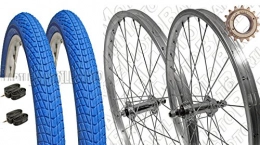 RMS Parti di ricambio COPPIA RUOTE BICI GRAZIELLA - MTB 20" x 1.75 + PIGNONE Z16 + COPERTONI BLU + CAMERE + FLAP