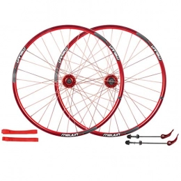 LHHL Ruote per Mountain Bike LHHL Ruote MTB Set di Ruote per Bicicletta da 26 Pollici Cerchio in Lega a Doppia Parete Freno a Disco Rilascio rapido Ruota di Bicicletta 7 / 8 / 9 / 10 velocità Cassetta (Color : Red, Size : 26")