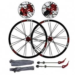 Bike Wheel Ruote per Mountain Bike Mountain Bike Ruota anteriore e posteriore set di ruote da 26" piatto Raggi 24 fori freno a disco rapido rilascio della bicicletta rotelle della lega di alluminio (nero Rim + Red Hub tamburo + nero Ra
