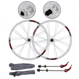 Bike Wheel Parti di ricambio Mountain Bike Ruota anteriore e posteriore set di ruote da 26" piatto Raggi 24 fori freno a disco rapido rilascio della bicicletta rotelle della lega di alluminio (White Rim + Bianco Hub Tamburo + Whi