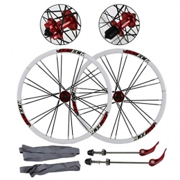 Bike Wheel Parti di ricambio Mountain Bike Ruota anteriore e posteriore set di ruote da 26" piatto Raggi 24 fori freno a disco rapido rilascio della bicicletta rotelle della lega di alluminio (White Rim + Red Hub tamburo + nero R