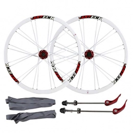 Bike Wheel Ruote per Mountain Bike Mountain Bike Ruota Anteriore e Posteriore Set di Ruote da 26" Piatto Raggi 24 Fori Freno a Disco rapido Rilascio della Bicicletta rotelle della Lega di Alluminio (White Rim + Red Hub Tamburo + White