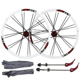 SHKJ Parti di ricambio Mountain Bike Wheelset 26" Rilascio Rapido Freno A Disco MTB Cerchi Alluminio Cerchi Doppia Parete Raggi Piatti per 7 8 9 10 velocità Cassette (Color : White2, Size : 26 inch)